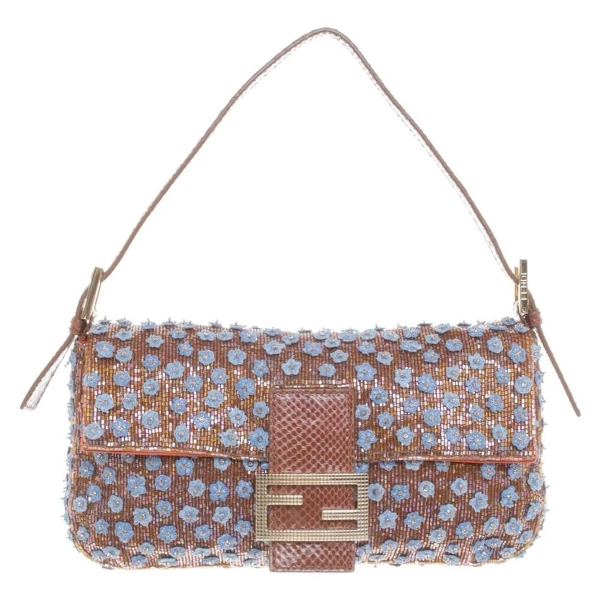 Vintage Fendi Beaded Floral & Sequin Baguette Shoulder Bag